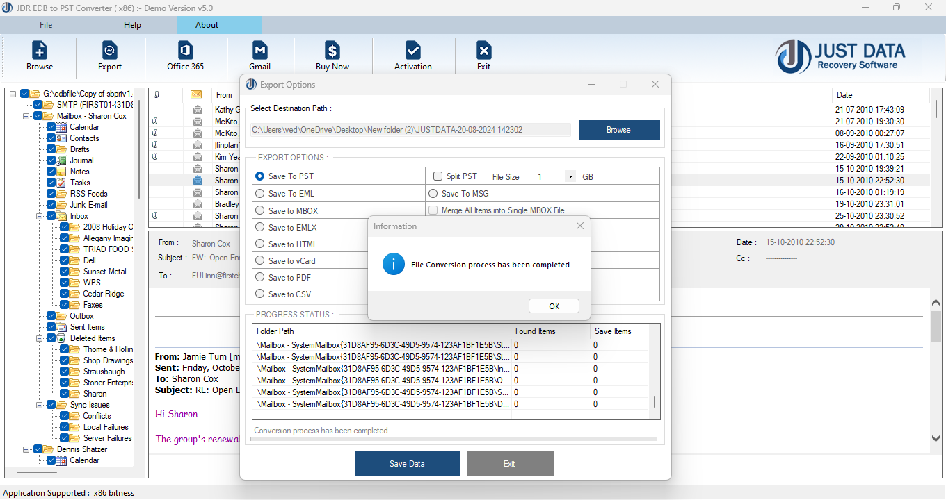 Export Mailbox Into PST/EML/MSG and HTML