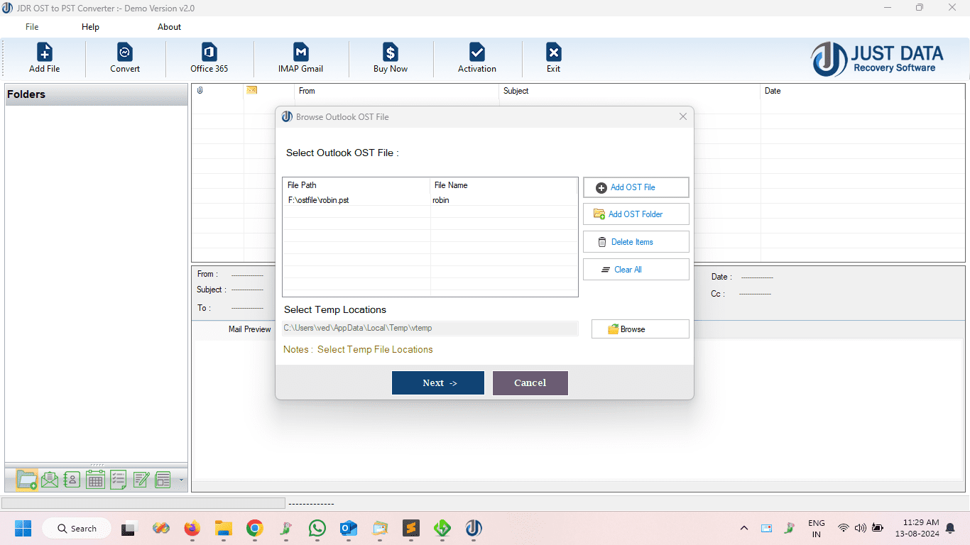 Select Exchange EDB file