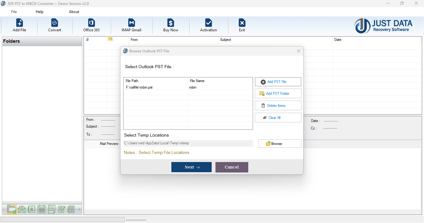 Select Exchange EDB file